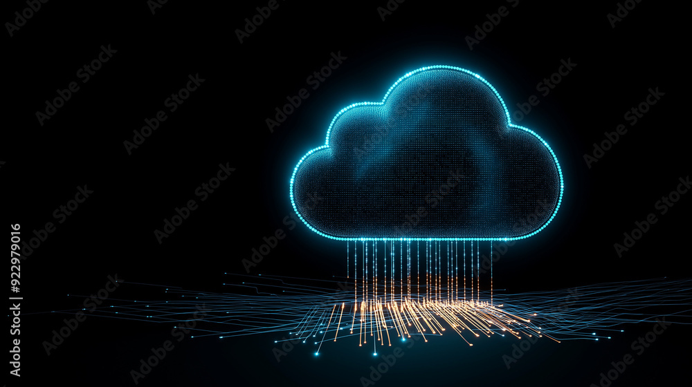 Fototapeta premium A futuristic digital cloud with glowing connections, symbolizing data flow and connectivity in the virtual space.