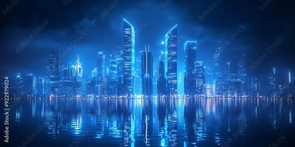 Fototapeta premium Futuristic Cityscape Night Illustration