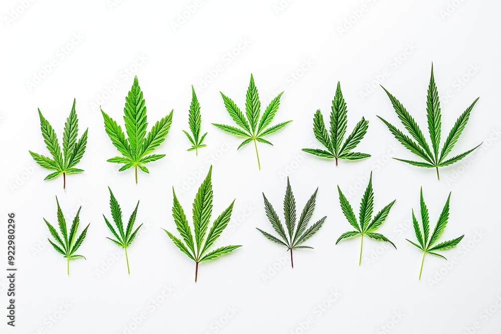 A collection of diverse green leaves arranged artistically on a white background, showcasing natural beauty and variety. A collection of diverse green leaves arranged artistically on a white background, showcasing natural beauty and variety.