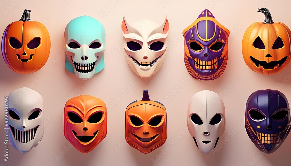 set of halloween masks collection 3d masks illustration set of halloween masks collection 3d masks illustration