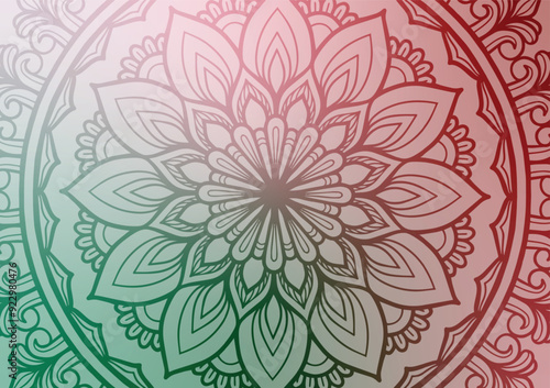 Red flower green gradient mandala light background