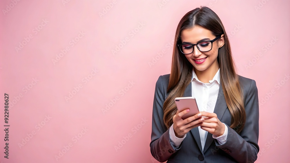 Businesswoman using smartphone on pink background. Businesswoman using smartphone on pink background.