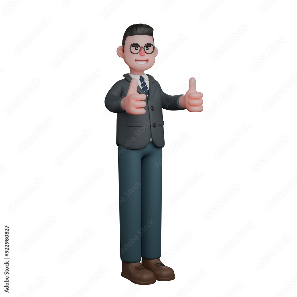 3D Male Teacher. A man in formal attire is standing with a smile on his face, giving two thumbs up. Professional Educational Character 3D Male Teacher. A man in formal attire is standing with a smile on his face, giving two thumbs up. Professional Educational Character