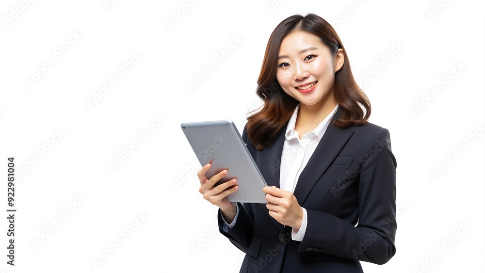 Businesswoman using tablet device. Businesswoman using tablet device.