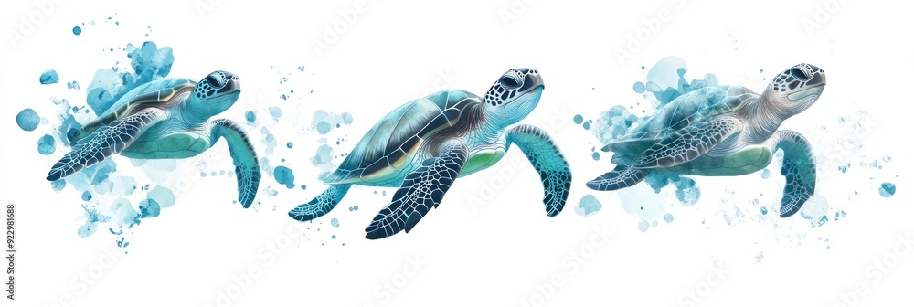 Tranquil Watercolor Sea Turtles Swimming Gracefully - Marine Life Artistic Design, generative Ai Tranquil Watercolor Sea Turtles Swimming Gracefully - Marine Life Artistic Design, generative Ai