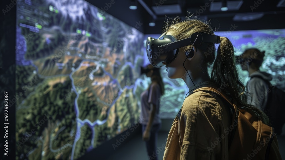 Young Woman Exploring Virtual Reality Landscape Young Woman Exploring Virtual Reality Landscape