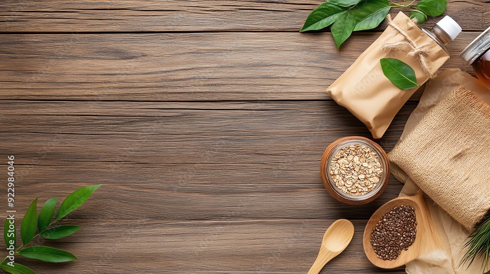 Natural ingredients displayed on a wooden surface, ideal for wellness, cooking, and healthy lifestyle concepts. Buying green Concept. Natural ingredients displayed on a wooden surface, ideal for wellness, cooking, and healthy lifestyle concepts. Buying green Concept.