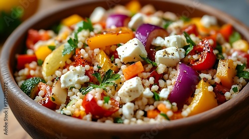 Colorful Couscous Salad with Feta and Vegetables - Photo