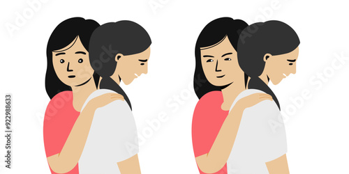 Two faced friend in unhealthy relationship concepts.