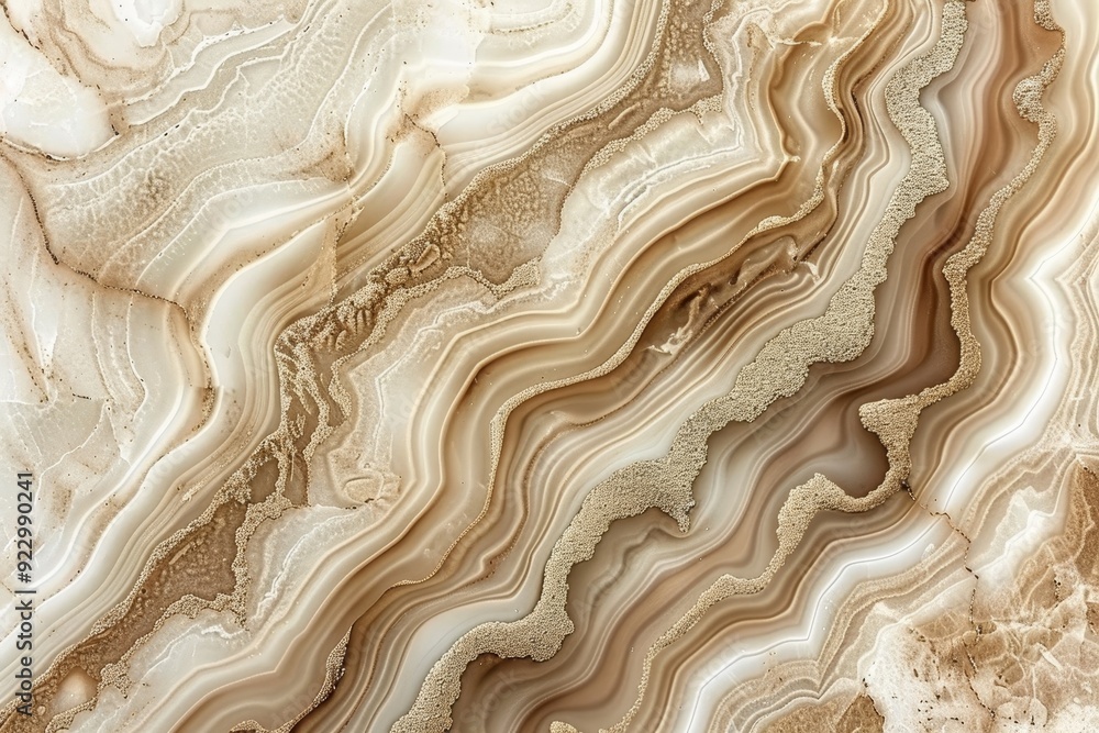 Fototapeta premium Abstract fluid art in beige and silver, liquid marble design with shiny wavy pattern on a backdrop