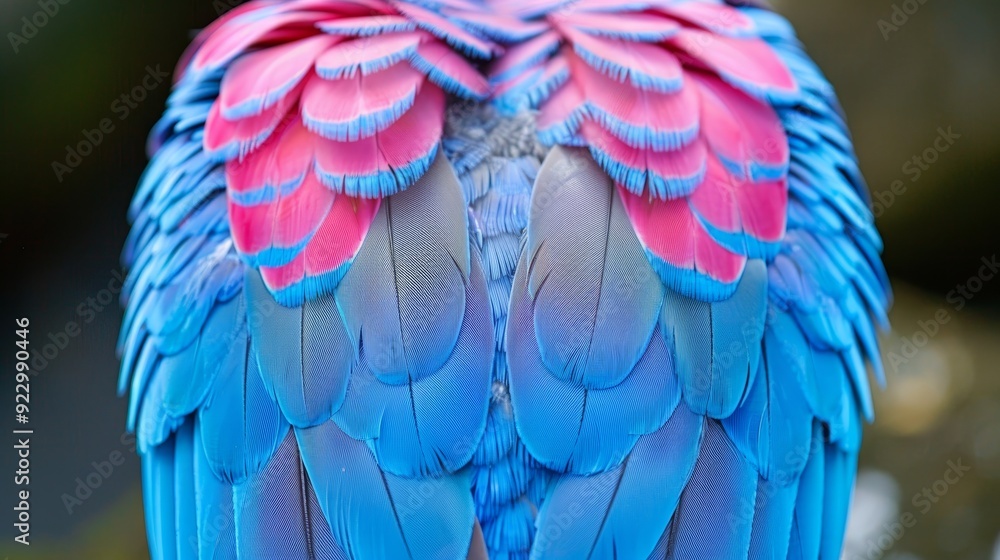 Obraz premium Colorful exotic bird feathers forming vibrant pattern in top view for an eye catching display