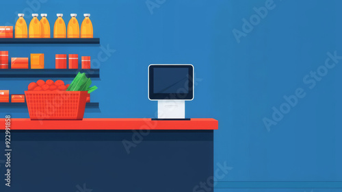 Retail store automation, cashierless checkout system, flat design illustration photo