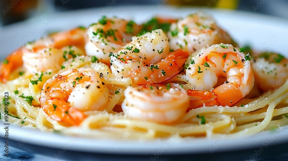 Shrimp Spaghetti with Parsley and Pepper - Photo Shrimp Spaghetti with Parsley and Pepper - Photo