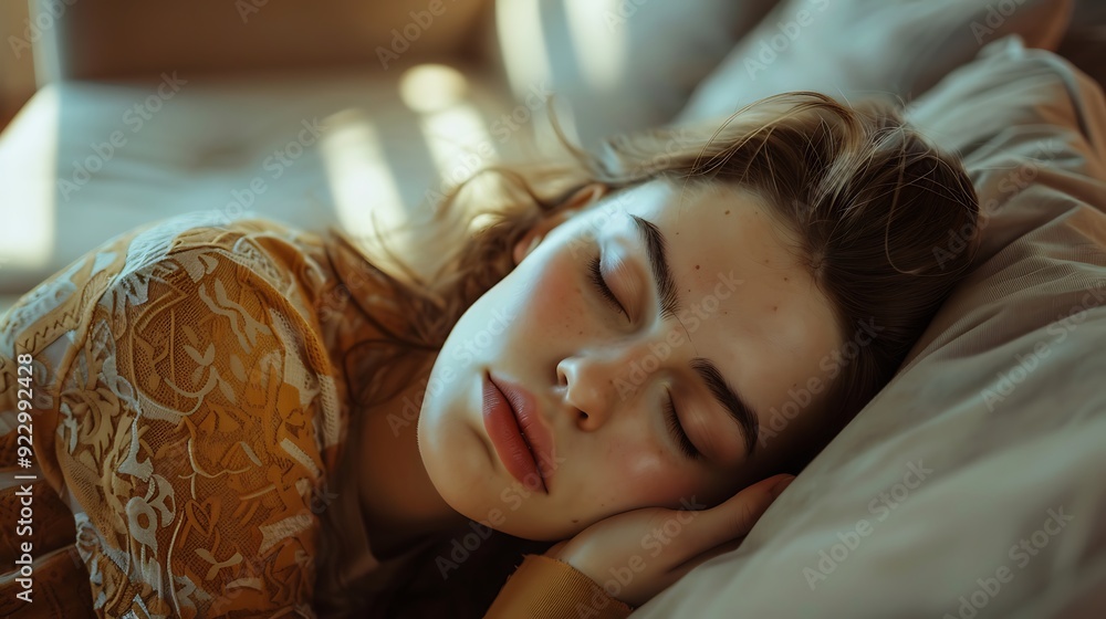 Woman with her eyes closed peacefully sleeping in a bed Beauty. Woman with her eyes closed peacefully sleeping in a bed Beauty.