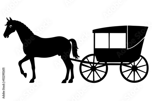 old style carriage with two horses and a coachman silhouette, Amish horse and carriage vector Illustration