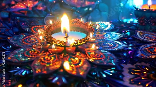 brightfull diya lamp with decoration, Happy diwali photo