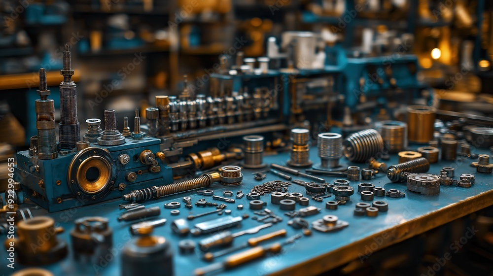 A Set Of Metal Parts Of Various Sizes And Shapes. Illustration On The Theme Of Industry And Manufacturing, Parts And Mechanisms. Generative AI A Set Of Metal Parts Of Various Sizes And Shapes. Illustration On The Theme Of Industry And Manufacturing, Parts And Mechanisms. Generative AI