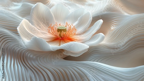 Obraz na płótnie Bold 3D abstract art featuring a single flower in bloom, surrounded by soft, flowing lines for a peaceful effect w salonie
