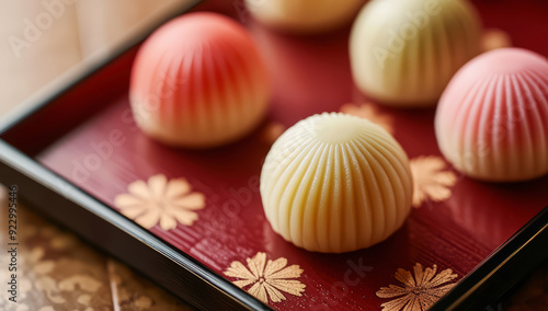 Japanese traditional confectionery wagashi on a japanese tray