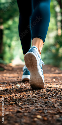 Running shoes on a forest trail