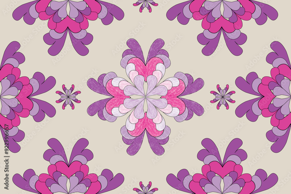 Obraz premium vector pattern The lines combine flowers, leaves, and animals that are unique and imaginative.