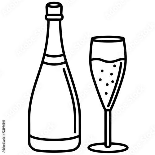 Drinks bottle and glass art vector illustration