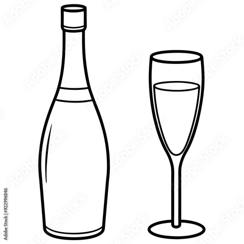 Drinks bottle and glass art vector illustration