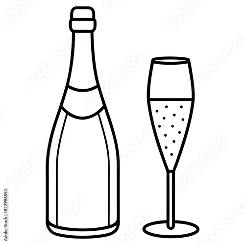 Drinks bottle and glass art vector illustration