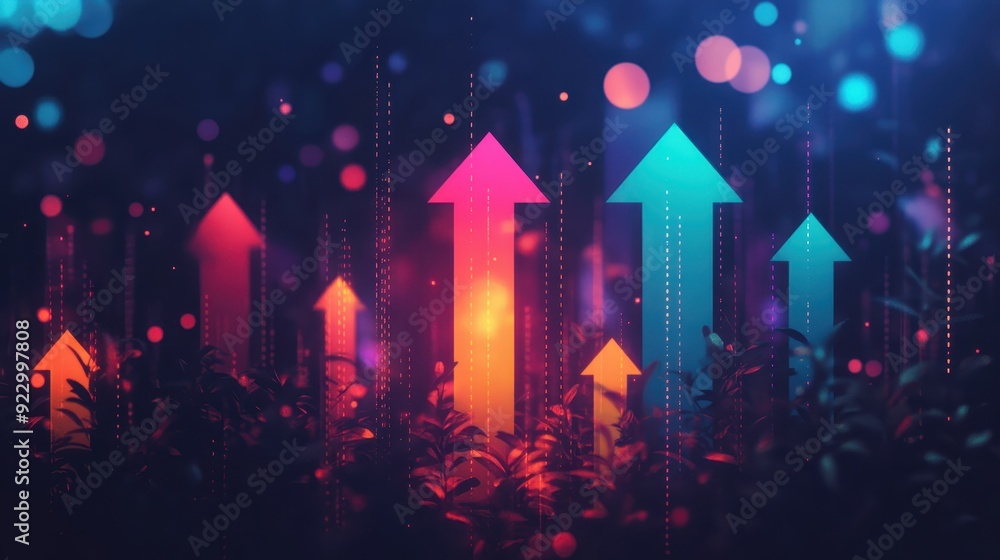 A colorful image of many arrows pointing upwards A colorful image of many arrows pointing upwards