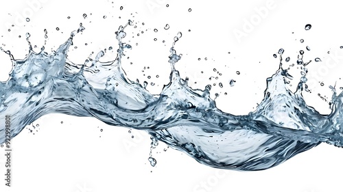 Set of strong flow of water on an isolated white background