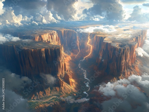 Epic Canyon Landscape with Lightning Strike Illustration