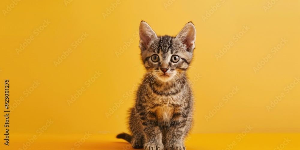 Obraz premium Small Kitten on Yellow Surface