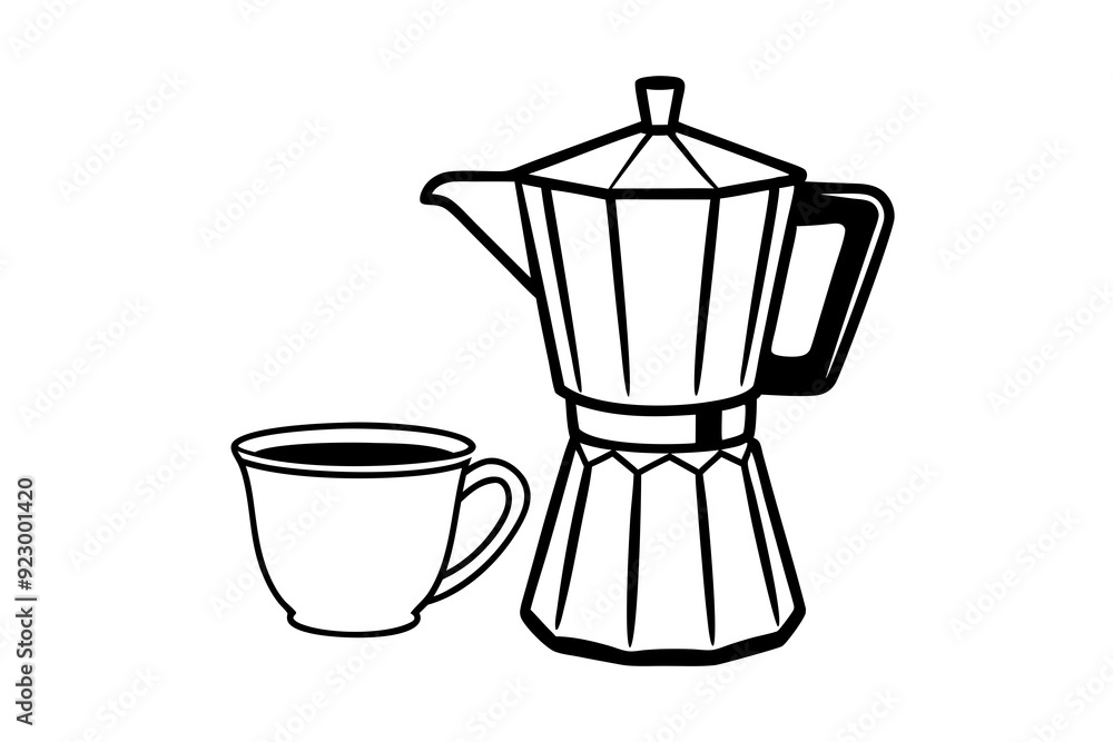 Continuous single line drawing of cup of espresso and moka art vector Continuous single line drawing of cup of espresso and moka art vector
