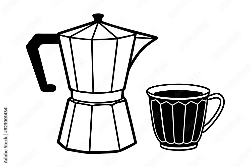 Continuous single line drawing of cup of espresso and moka art vector Continuous single line drawing of cup of espresso and moka art vector