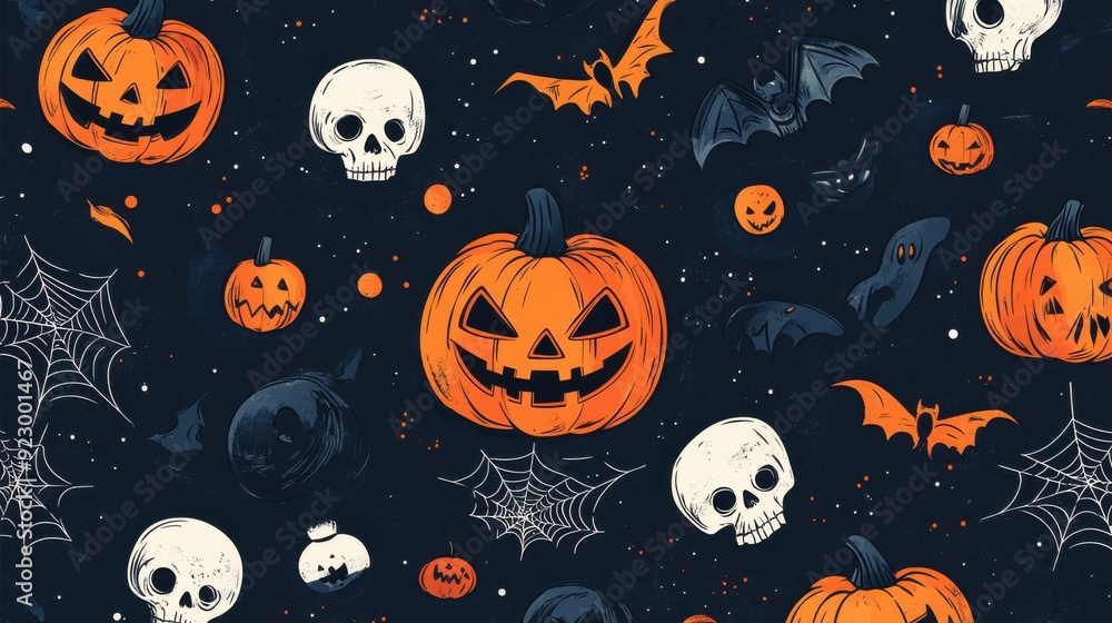 Seamless Halloween tile pattern with spooky elements Seamless Halloween tile pattern with spooky elements