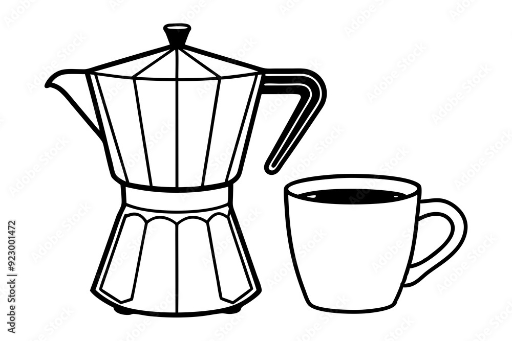 Continuous single line drawing of cup of espresso and moka art vector Continuous single line drawing of cup of espresso and moka art vector