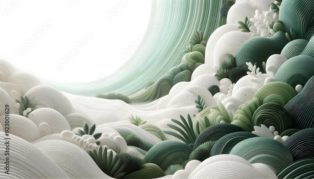 Obraz premium Abstract waves of green and white hues flowing smoothly in a gradient with soft light