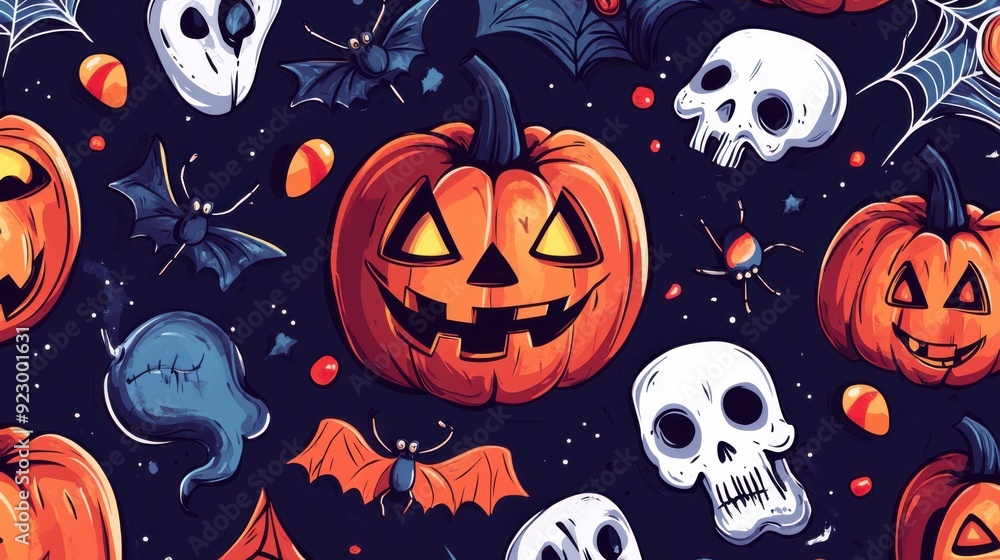 Seamless Halloween tile pattern with spooky elements Seamless Halloween tile pattern with spooky elements