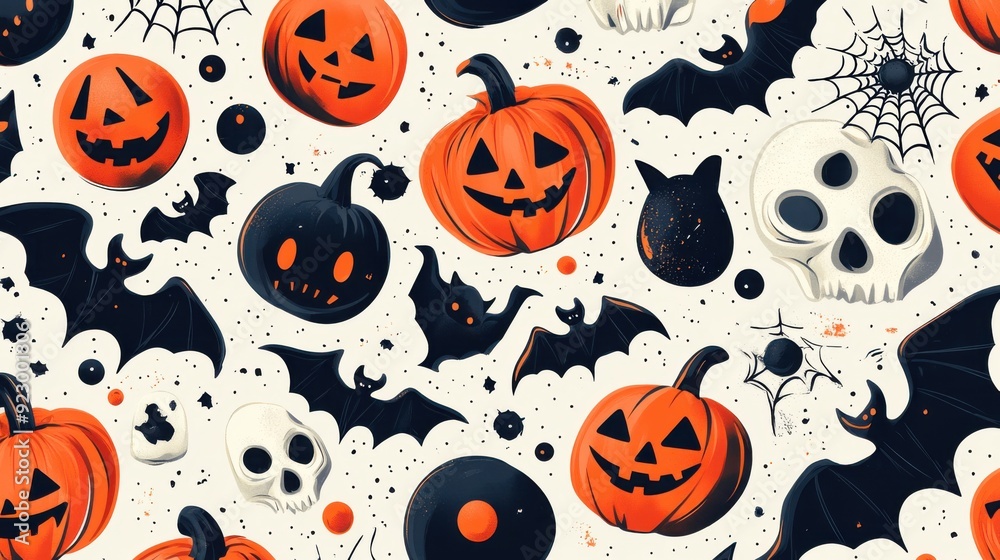 Seamless Halloween tile pattern with spooky elements Seamless Halloween tile pattern with spooky elements