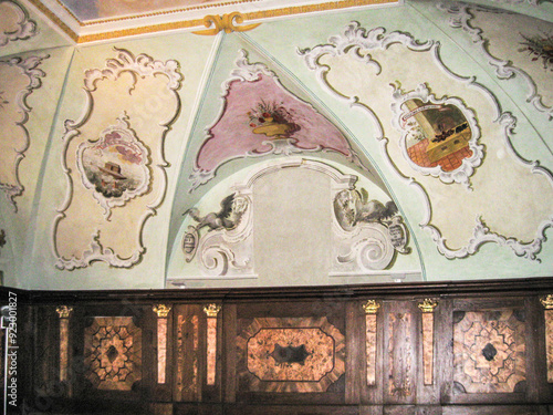 Decoratively decorated interior of the inner hall of the Zhelivsky Monastery building in Zeliv in the Czech republic photo