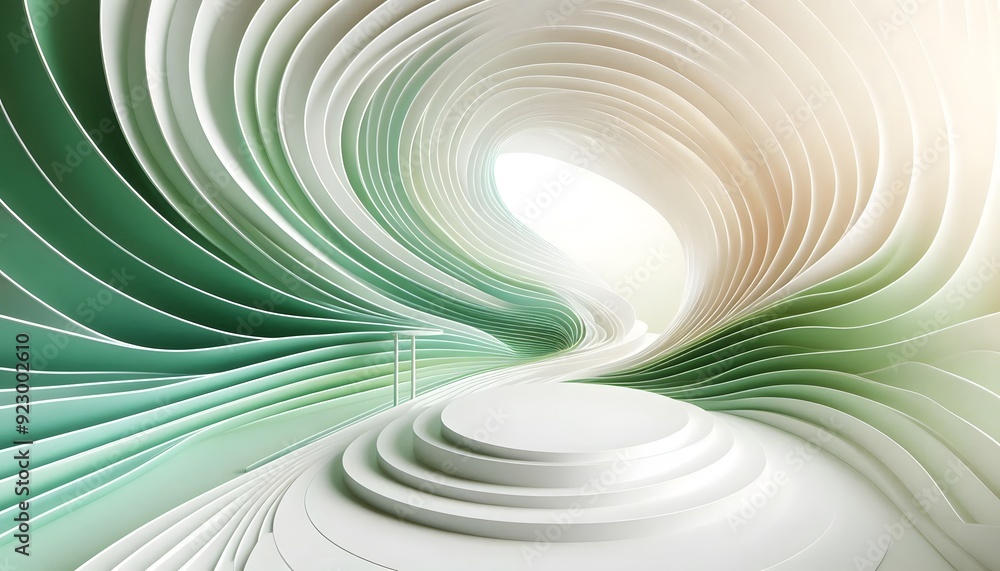 Obraz premium Abstract waves of green and white hues flowing smoothly in a gradient with soft light