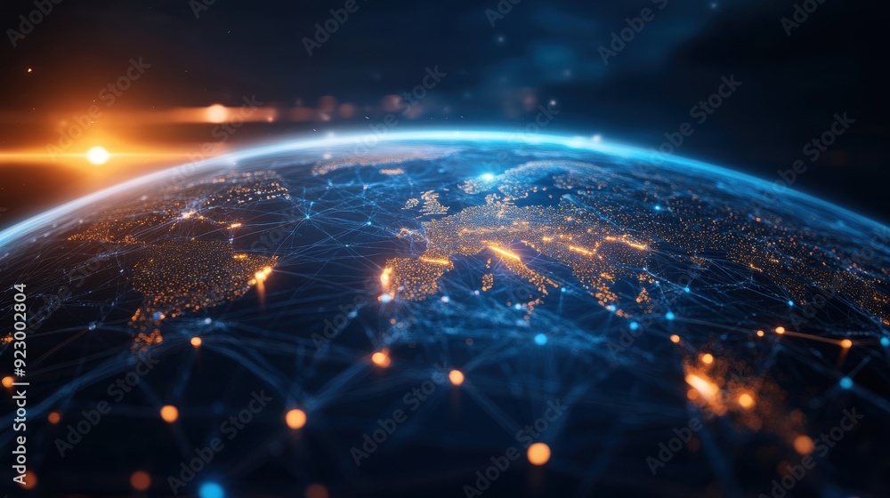 An abstract graph overlaying a global network displays a complex web of interconnected nodes and pathways An abstract graph overlaying a global network displays a complex web of interconnected nodes and pathways