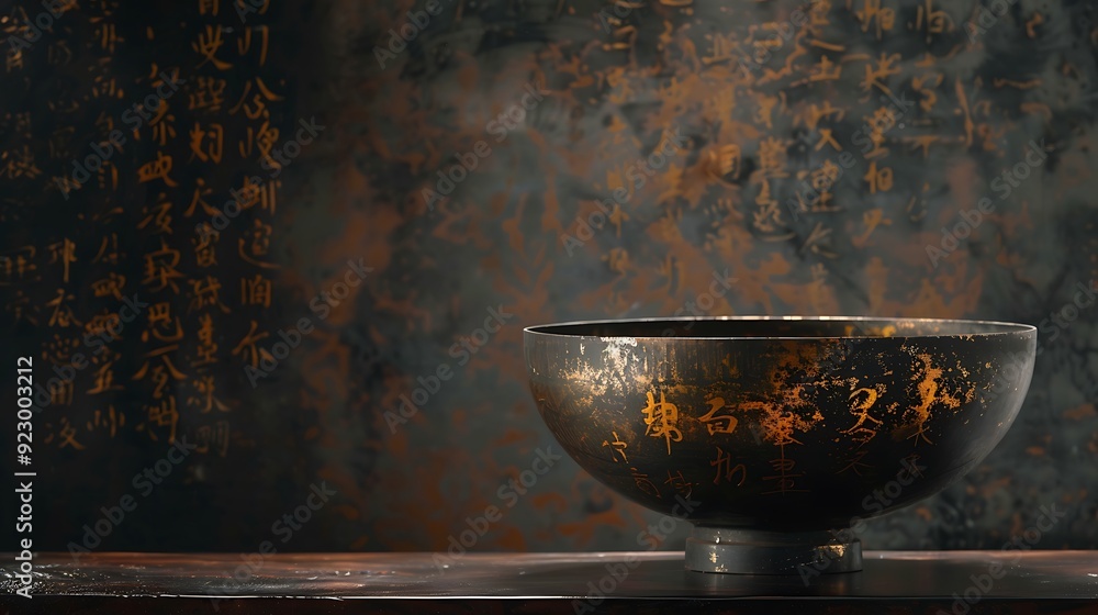 Bowl with written form space on a dark background the dongzhi festival Bowl with written form space on a dark background the dongzhi festival