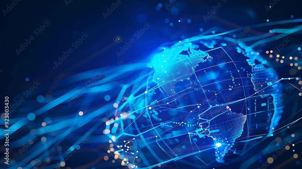 Abstract 3D Blue Globe with Lines and Lights - Global Network Illustration Abstract 3D Blue Globe with Lines and Lights - Global Network Illustration