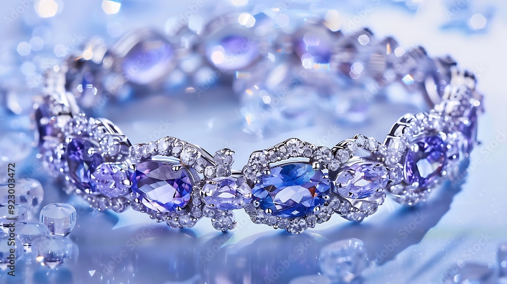 Bracelet with diamonds and tanzanite with sky blue background Bracelet with diamonds and tanzanite with sky blue background