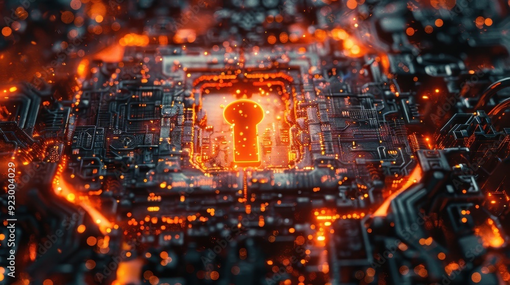 A computer chip with a keyhole in the middle A computer chip with a keyhole in the middle