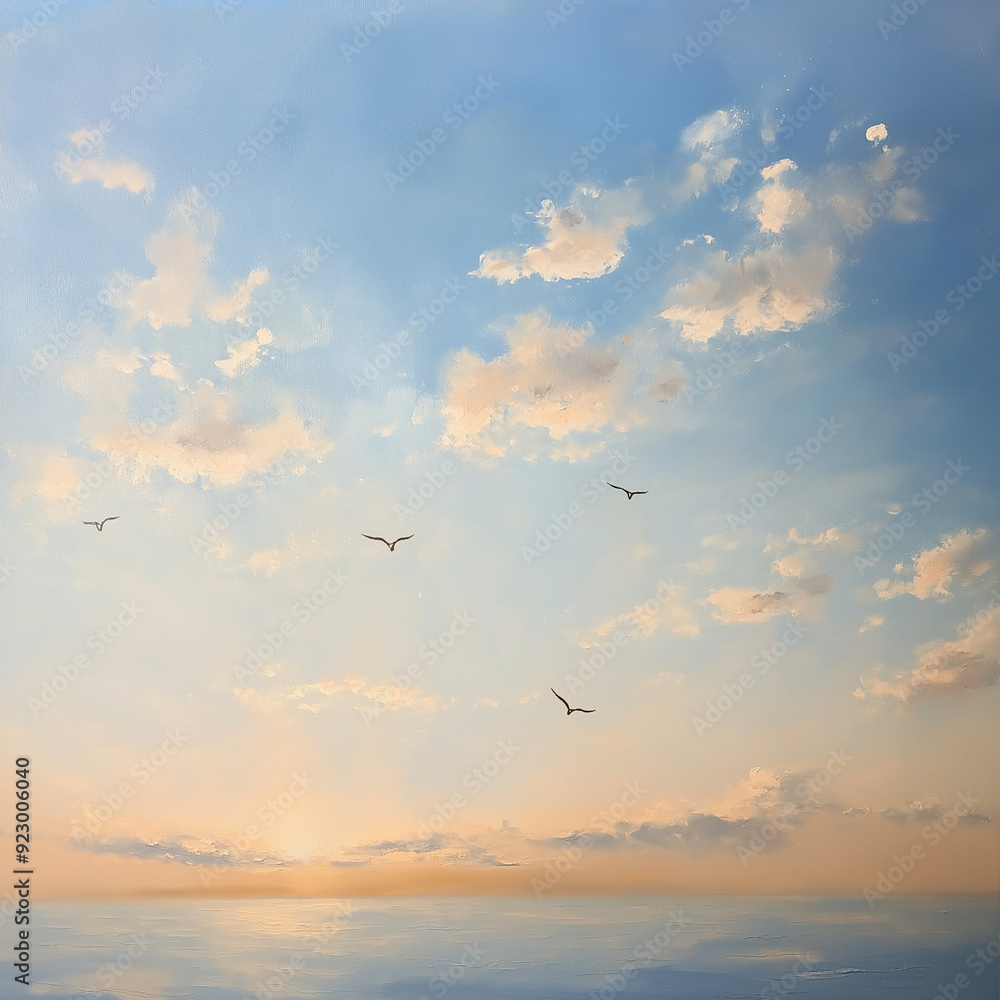 Fototapeta premium A serene blue sky filled with soft, wispy clouds drifting across a vast horizon