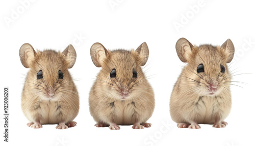 Three adorable mice sitting together, showcasing their cute features and playful demeanor. Perfect for nature and pet themes.