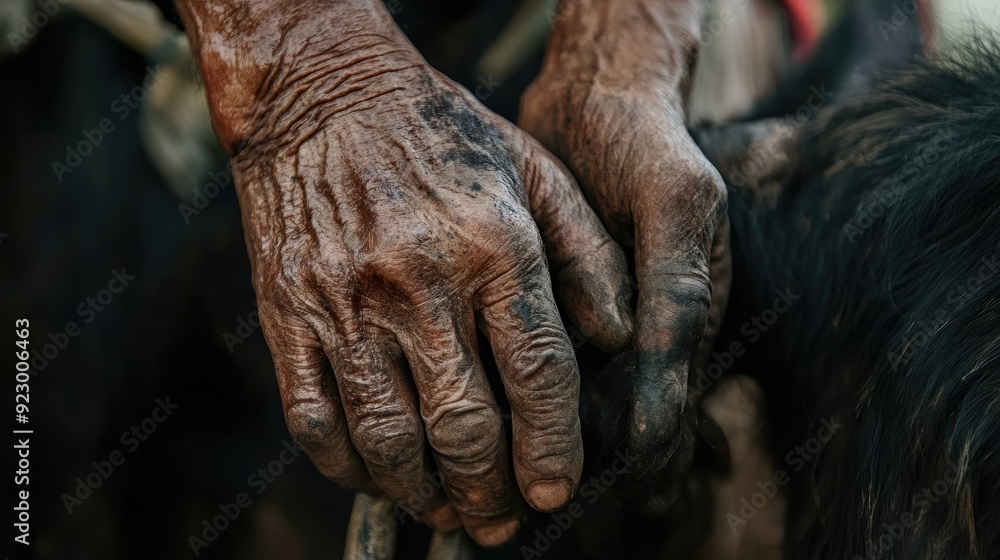 Close-Up of Weathered Hands of an Elderly Person Holding a Rope, Showing Age and Hard Work Close-Up of Weathered Hands of an Elderly Person Holding a Rope, Showing Age and Hard Work
