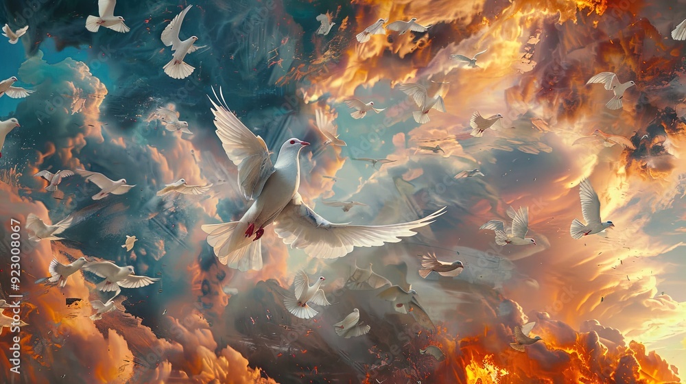 Numerous White Doves Soaring in a Dramatic Sky - Perfect for ...